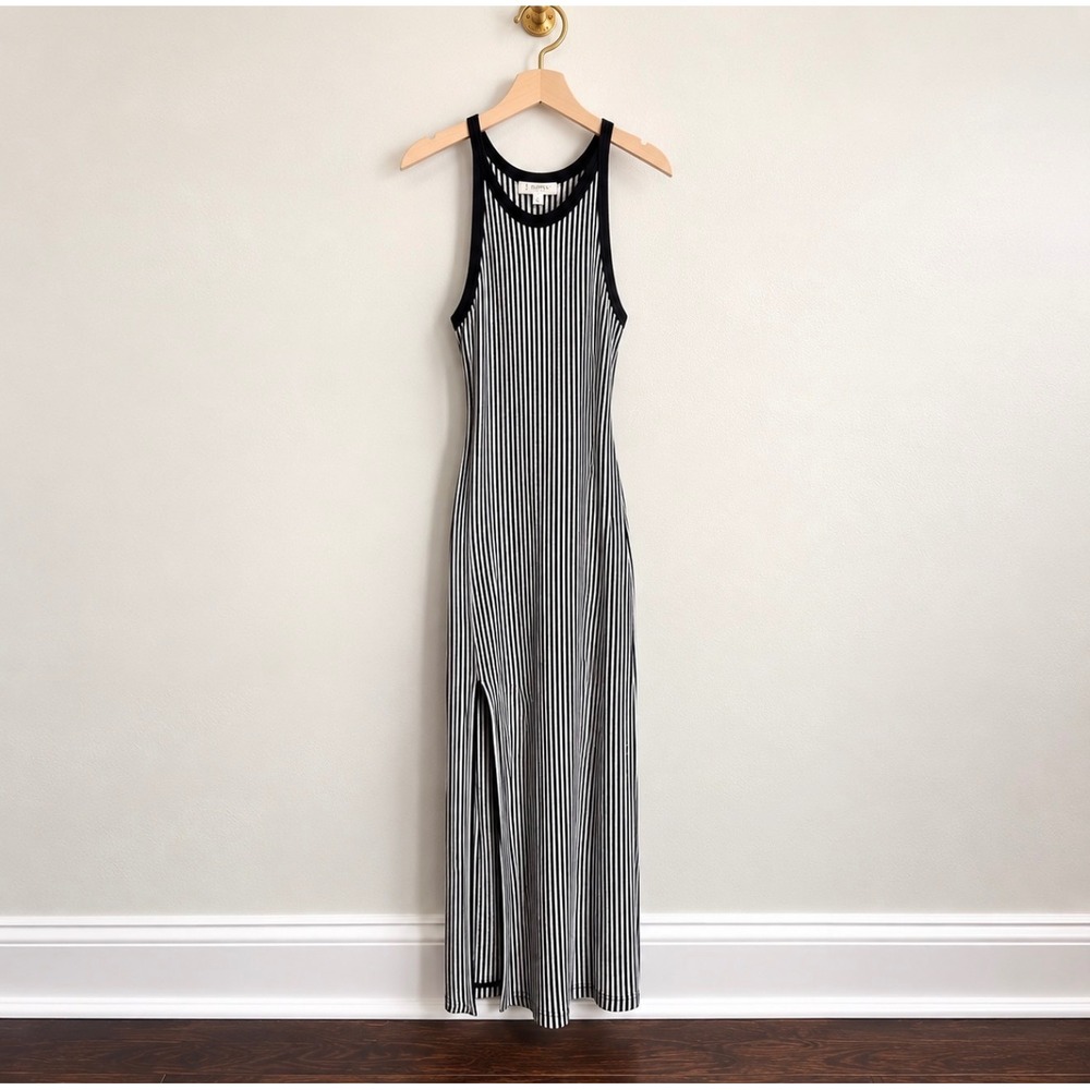 Z Supply Black White Striped Racerback Maxi Dress Ribbed Knit Slit ZD212203S M